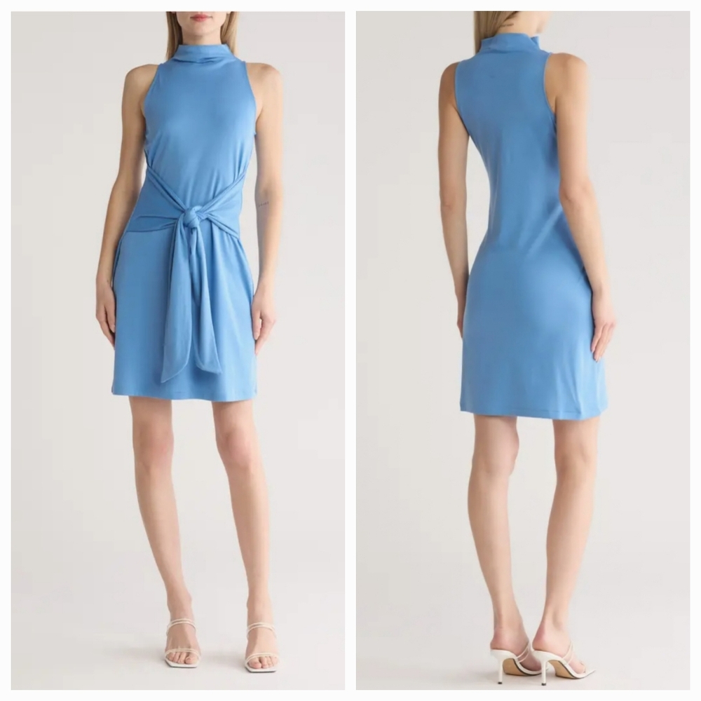 Vince Sleeveless Mock Neck Dress Pool Blue Pima Cotton Women’s Large